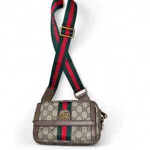 Sherry Beige Crossbody Bag with Green and Red Stripes